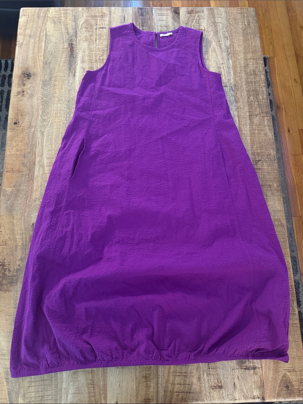Eileen Fisher Organic Cotton Ripple Lantern Dress Sleeveless Midi Purple NEW